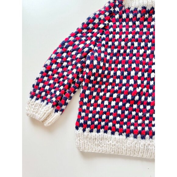 Vintage Handmade by Grandma Blue red Check Wool Turtleneck Sweater, Size 6 - Picture 4 of 11